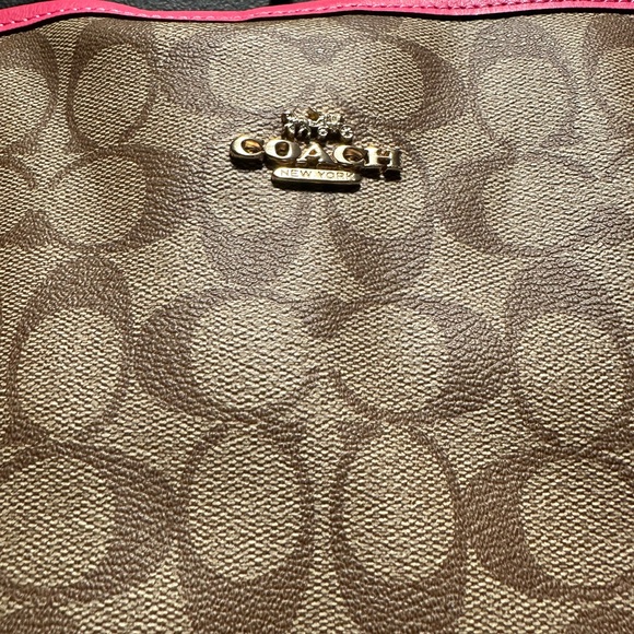 EUC…Coach Signature Canvas Tote Bag - Tan and Pink - Picture 6 of 15